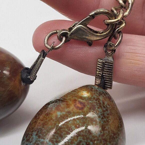 VTG Ceramic Heavy Bead Necklace Brown Turquoise Boho Statement - Picture 6 of 8